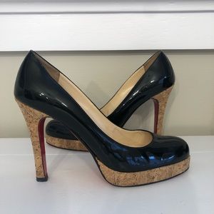 Christian Louboutin Black Patent Leather Cork Platform Pumps Size 8/38.5
